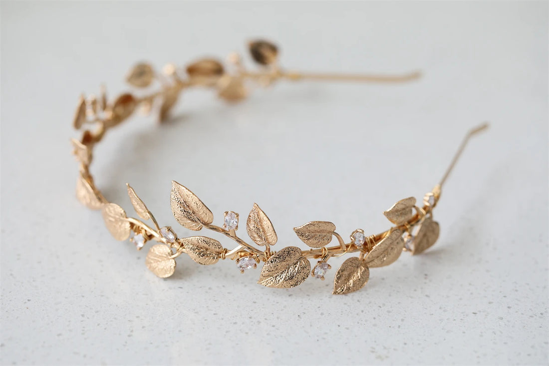 Wedding Hair Accessories Zircon Crystal Tiaras and Crowns Vintage Gold Color Headband For Brides Leaf Headpiece Bridal Jewelry