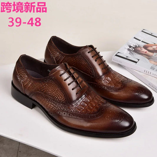 Men Casual schoenen Brock Oxford Retro Crocodile Leather Men Formal Spring en herfst 2024 New's voor