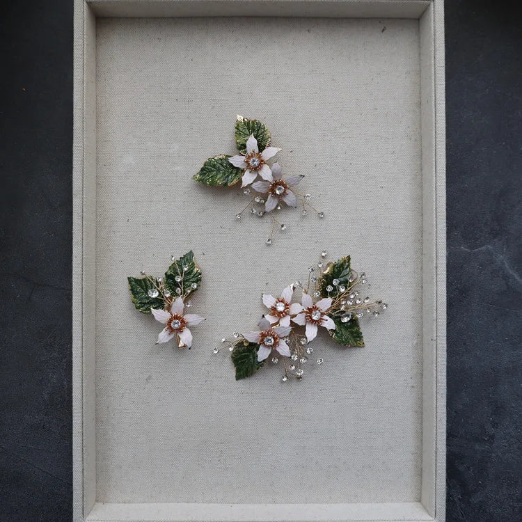 Wedding Accessories Flower Leaf Hair Pin Clip Gold Color Hairpin Bride Bridesmaids Rhinestones Crystal Head Piece Bridal Jewelry