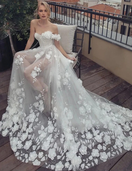 2024 Vestido de noiva de um ombro Tulle Lace Bridal GOWNS PARA BRIDA VOLTA BENDENDA VOLAÇÃO DE CASAMENTO DE FESTA DE MARIÉE