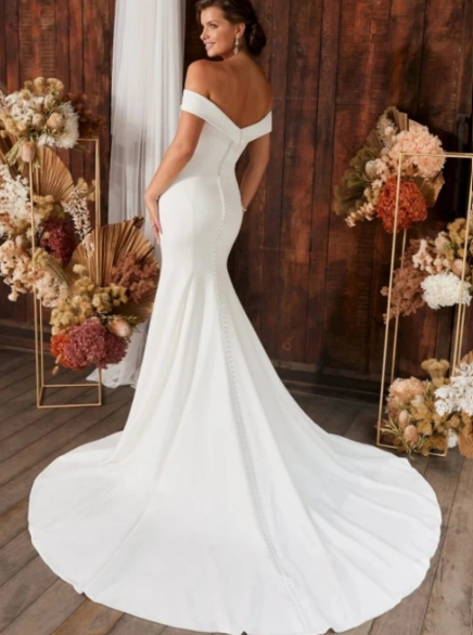 Elegante vestido de novia de la sirena Mujeres 2024 Abierto de espalda del hombro Novia Simple Bridal Gown Sweing Train Vestidos de Noiva