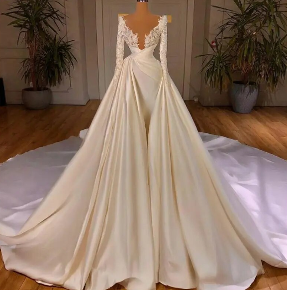 Sweetheart 3 In 1 Wedding Dresses for women 2024 Satin Mermaid Court Train Bridal Gowns Princess VS02 Vestido De Novia