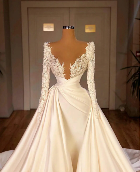 Sweetheart 3 In 1 Wedding Dresses for women Satin Mermaid Court Train Bridal Gowns Princess VS02 Vestido De Novia
