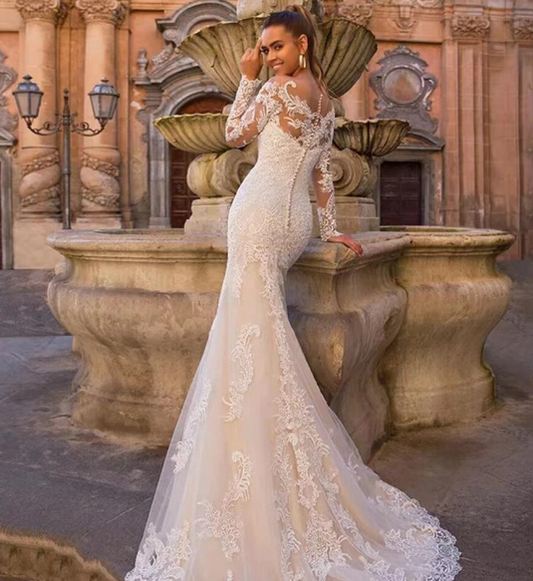 Sexy Mermaid Wedding Dress  Sweetheart Long Sleeve Detachable Train 2 In 1 Lace Wedding Gowns Vestidos De Novia