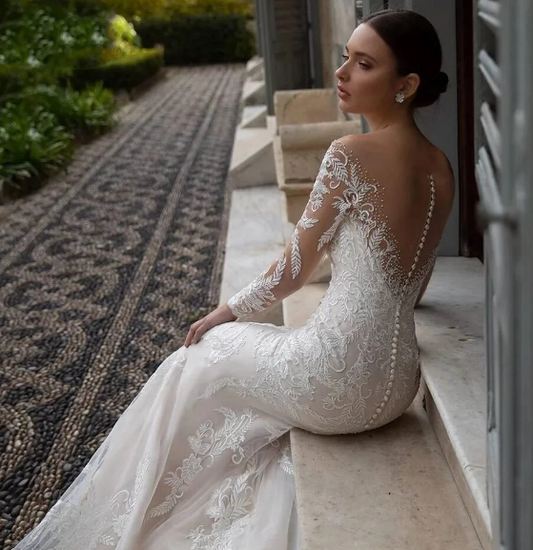 Sexy Mermaid Wedding Dress  Detachable 2 In 1 Long Sleeve Romantic Lace Appliques Wedding Gown Vestido Novia