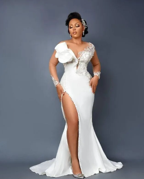 Sexy Mermaid Long Sleeve Wedding Dresses Beading Lace V Nevk Detachable Train Robe De Mariée Bridal Gown Custom Y44W