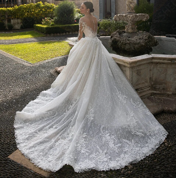 Mermaid Wedding Dress For Women Detachable Train Long Sleeve Lace Appliques 2  In 1 Wedding Gown Vestidos De Novia