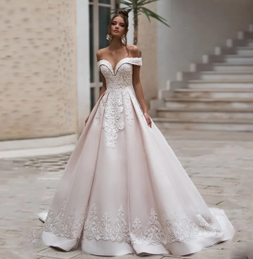 Robes de mariée élégantes pour femmes 2024 perles de perles fleurs à lacet lacet vole de mariage princesse vestidos de novia