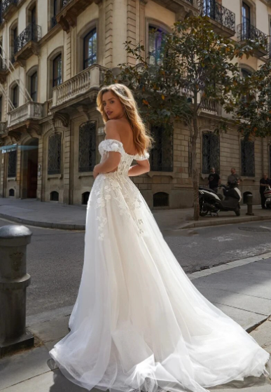 Bohemia Appliques Wedding Dresses Off-Shoulder Long Robe Mariage Princesse Femme A Line Tulle Vestidos Elegantes Para Mujer