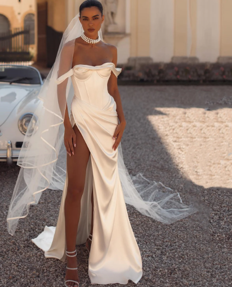 Vestidos de noiva de sereia branca simples namorada de alta dividir vestido de noiva Boho Beach Wedding Brom Vals Tamanho personalizado
