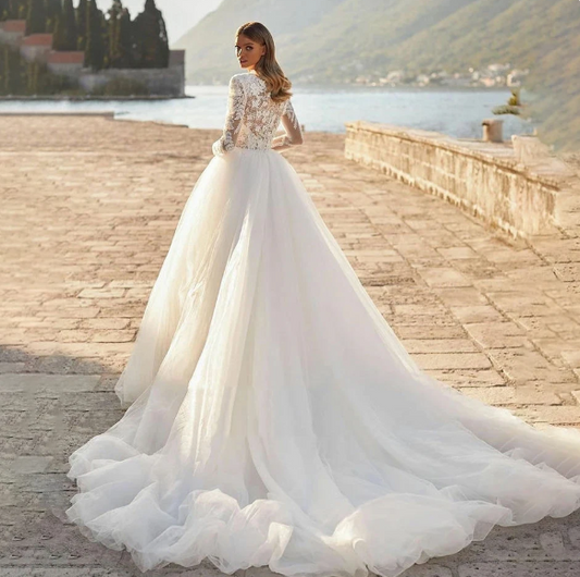 2024 Grace Pretty Luxury Princess Vestres de noiva Modest O pescoço mangas compridas vestidos de noiva muçulmanos vestido de noiva vestidos de novia