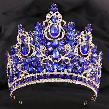 KMVEXO Statement Big Forest Blue Crystal Rhinestone Crown Wedding Tiara Bridal Hair Accessories Crown Party Wedding Headwear