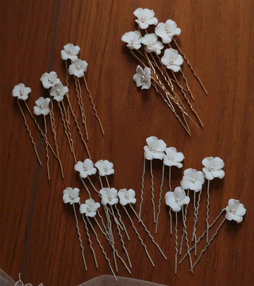 Bridal Jewelry Porcelain Flower Hair Pin Clip Pearl Head Piece For Brides Bridesmaids Hairpins Women Wedding Accessories