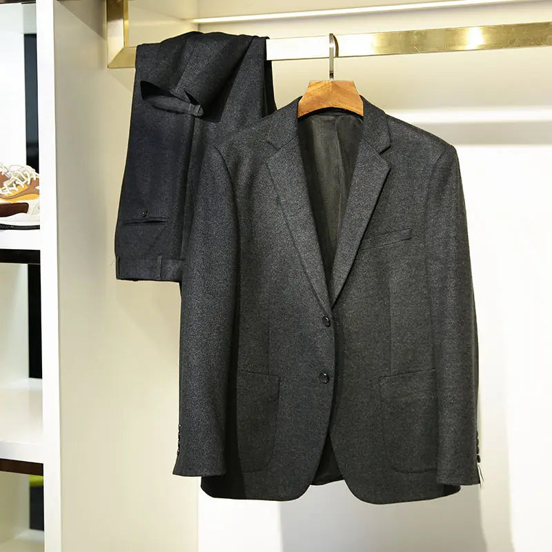 new Suit autumn and winter men's business casual wool suit-trousers two-piece set