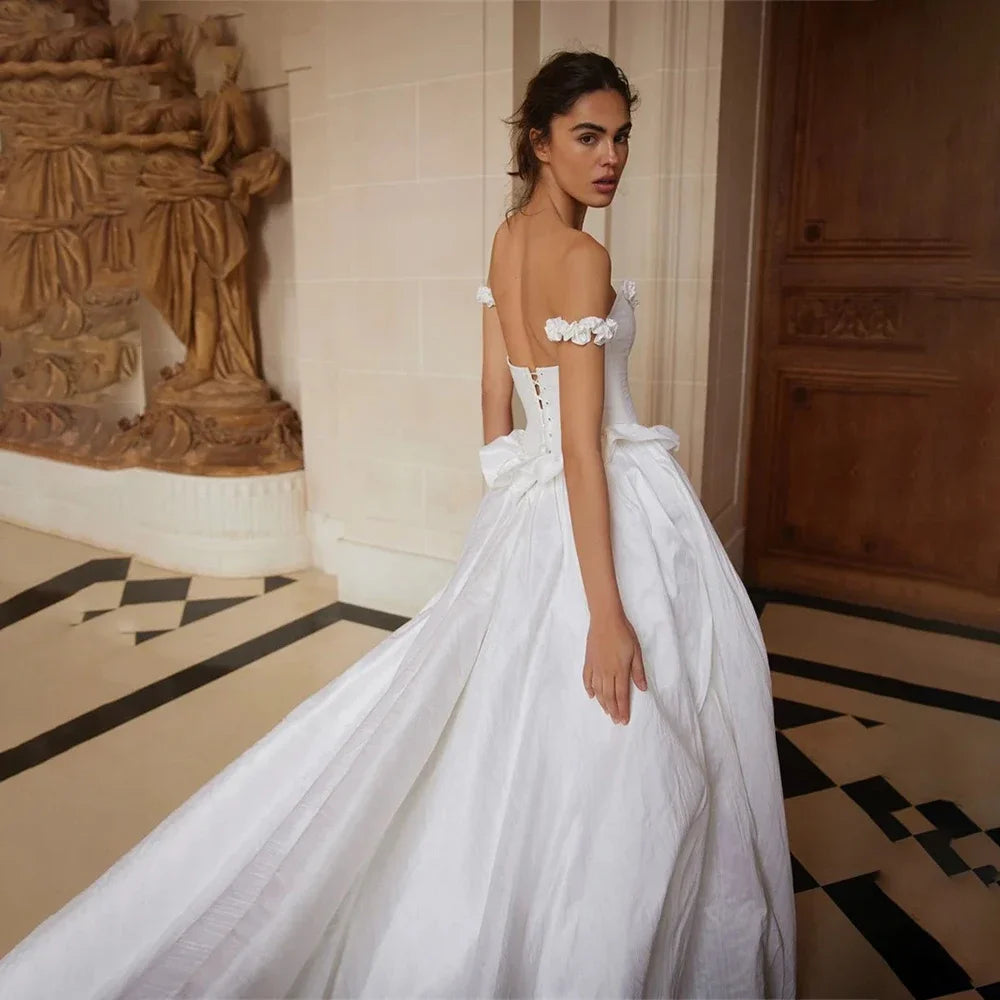 Customzied A-Line Wedding Dresses Off Shoulder with  Graceful Ruched Sleeveless 2025 Modern Exquisite Bridal Gown