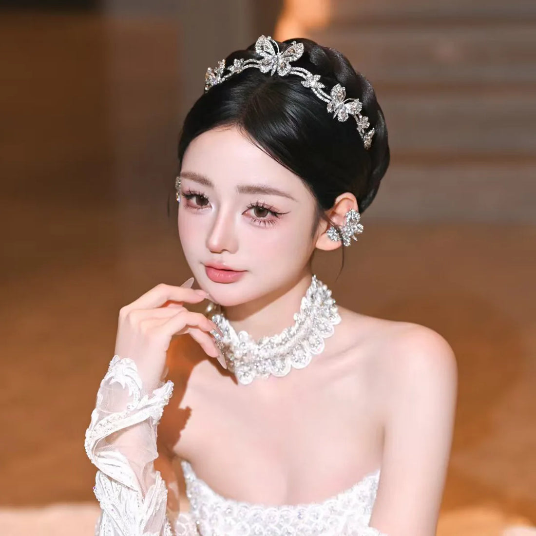 Crystal Rhinestones Headband Hairband Butterfly Headpiece For Bride Tiara Crown Headwear Bridal Jewelry Wedding Hair Accessories