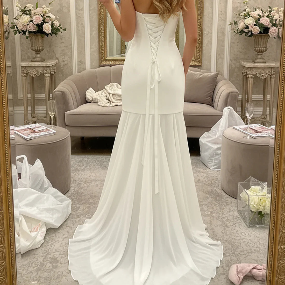Romantic Strapless Sheath Wedding Dresses With Scarf Mermaid Long Chiffon Bridal Party Gown For Women Vestidos Novia