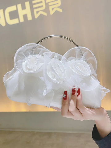 Flower Petal Embrague Bolso de la noche Bolso de la noche Bolso Satin Rose Elegante Molso para la dama de honor Fiesta de bodas Formal Bolsa de mango blanco formal