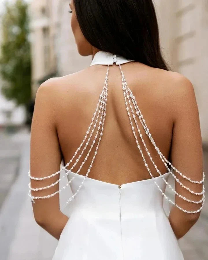 Beading mermaid satin halter open back sleeveless bridal gown elegant wedding dress – Pollyanna Events