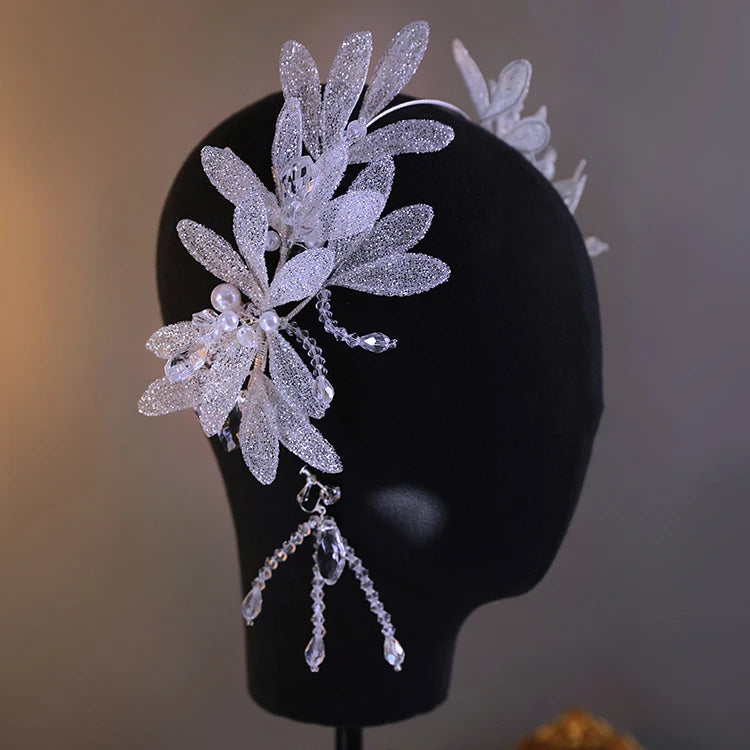 Bridal Hair Jewelry Flower Headband Hairband Silver Color Headpiece Crown For Bride Women Headdress Headwear Wedding Accessories
