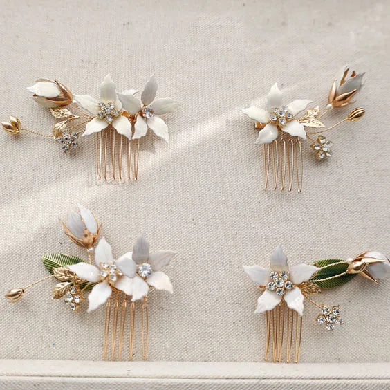 Flower Leaf Hair Pin Clip Crystal Rhinestones Hairpin Bride Bridesmaids Gold Color Head Piece Wedding Accessories Bridal Jewelry