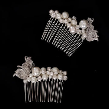 Wedding Accessories Silver Color Hair Comb Butterfly Hairpins Bride Women Pearl Rhinestones Head Pieces Headdress Bridal Jewelry