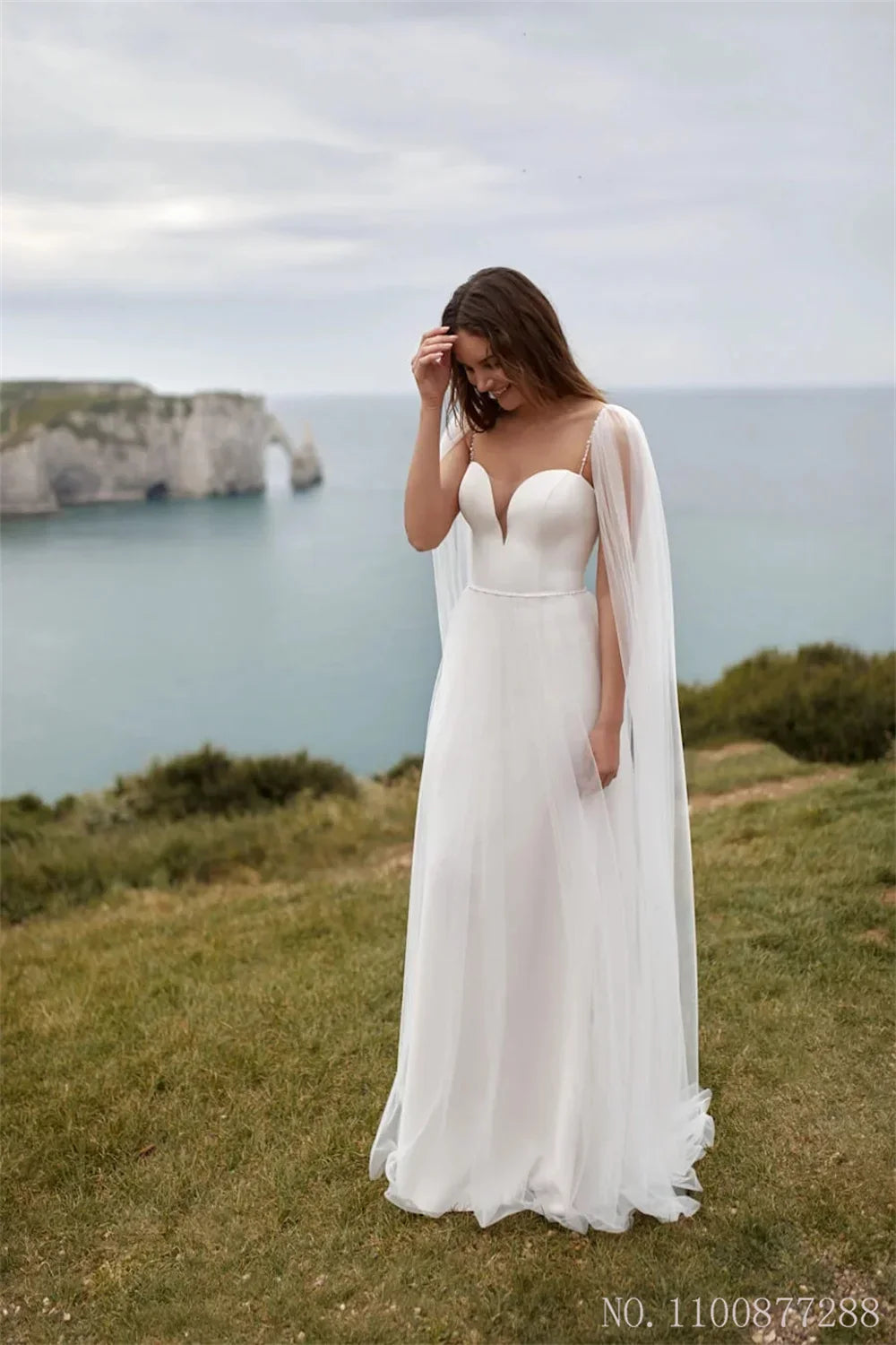 Wunderbar abnehmbares Cape Hochzeitskleid Schatz ärmellose Hochzeitskleid Rückenlose Hülle Brautkleid Vestidos de Casamento