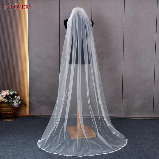 Topqueen v129 Wedding Veil Korte blad Vine Applique Edge Play Bruidal Veils One Laye Elegant Rochii Wedding Accessories Border