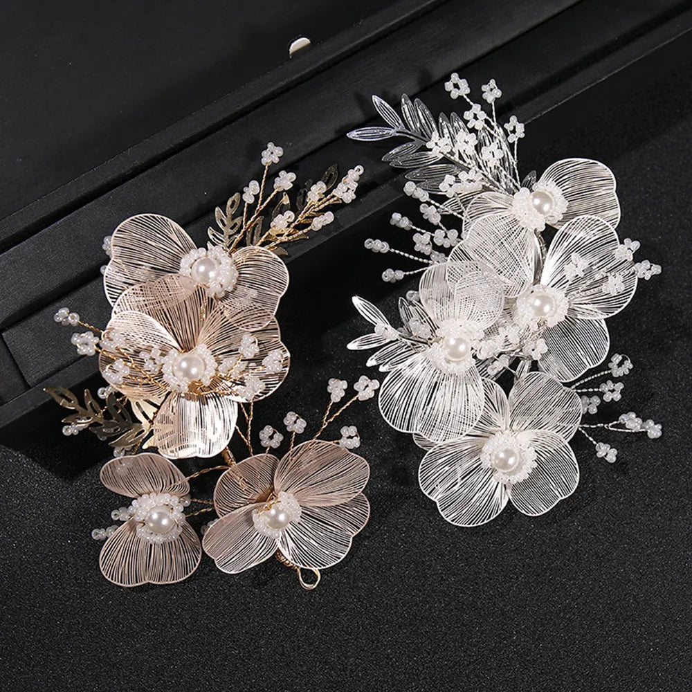 Pearl Hairbands Wrist Flower Wedding Hair Accessories For Women Floral Pearl Bridal Headbands Party Prom Beaded Hair Jewelry