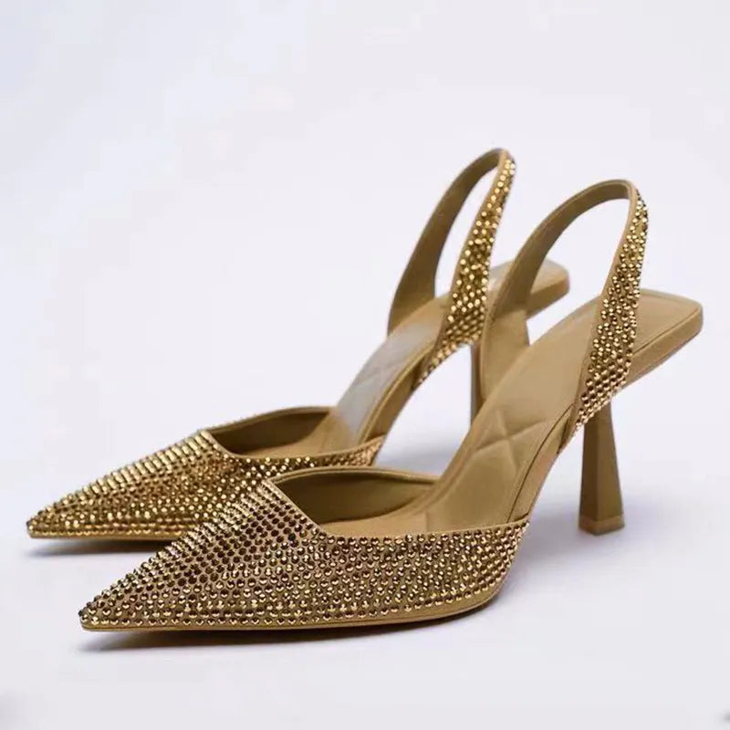 Tacchi donne bling bling tacchi alti sandali estivi scarpe da donna pompe scivolano su tacchi neri sandali scarpe da matrimonio party talon femme