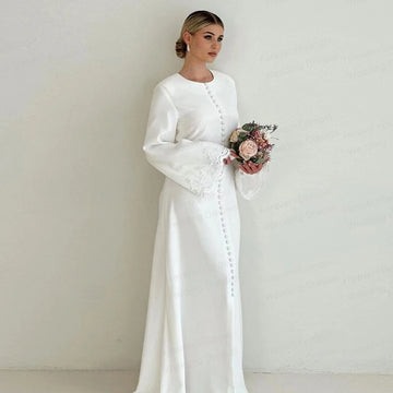 Simple Muslim Wedding Dresses Woman's Mermaid Appliques Button Formal Long Sleeve Split Bride Gowns 2026 Customized فستان
