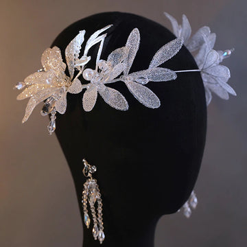 Bridal Hair Jewelry Flower Headband Hairband Silver Color Headpiece Crown For Bride Women Headdress Headwear Wedding Accessories