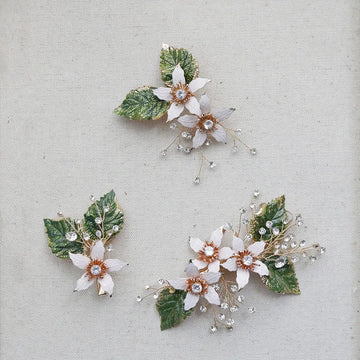 Wedding Accessories Flower Leaf Hair Pin Clip Gold Color Hairpin Bride Bridesmaids Rhinestones Crystal Head Piece Bridal Jewelry
