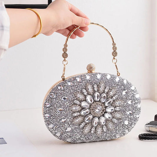 Bolsa de embrague de noche para mujeres Flor de boda Diamante Pasteles de embrague de cadena Diseñador de bolso de lujo de lujo Bolso con mango de metal