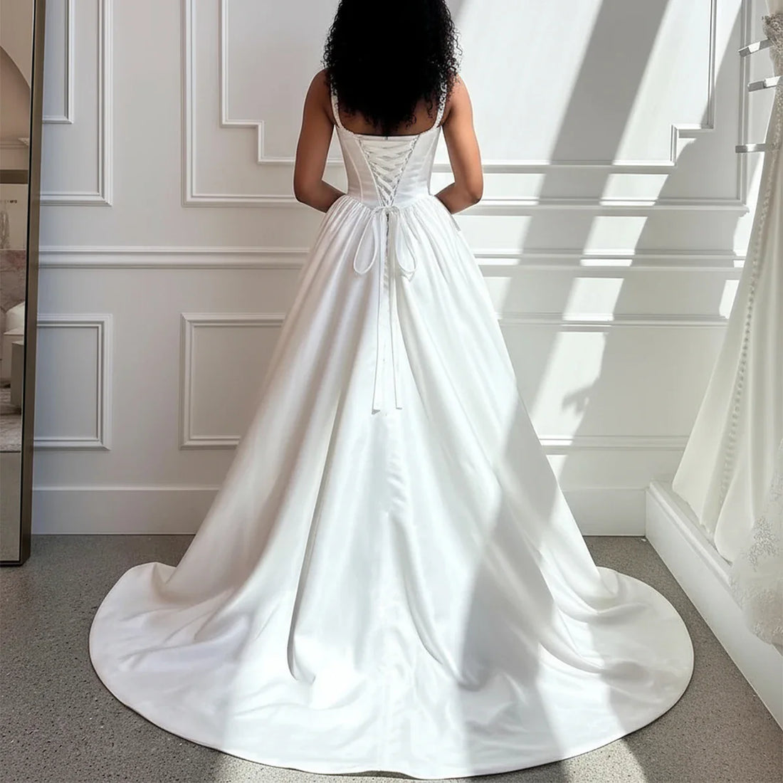 Simple Pearl Pleated Ball Gown Wedding Dresses With Train 2025  Vestidos Novia Long Square Collar Bridal Party Gown For Women