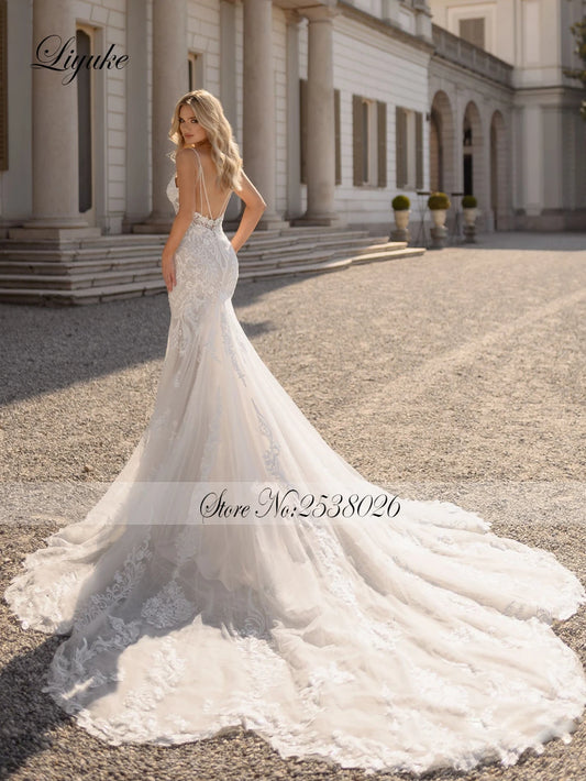 Stunning Sweetheart Mermaid Wedding Dresses Impressing Beaded Pearls Spaghetti Straps Appliques Lace Bridal Gowns