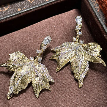 Gold Color AAA Zircon Bridal Earrings Leaf CZ Cubic Zirconia Wedding Earring For Bride Women Accessories Jewelry Birthday Gift