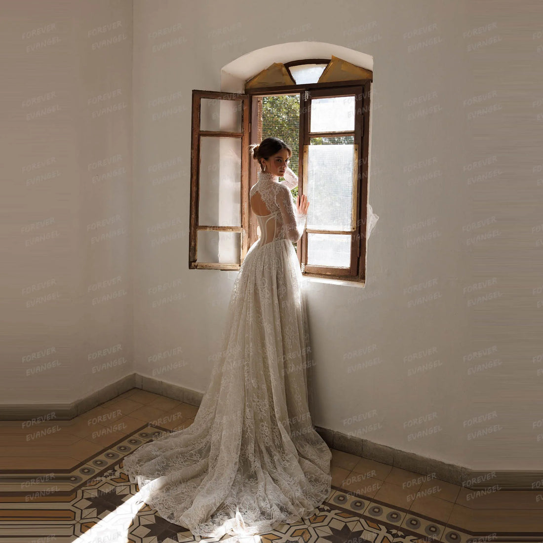 Simple Wedding Dresses A Line Woman's Sexy Lace Shiny Long Sleeve Bride Gowns Formal Appliques 2025 Customized Vestidos De Novia