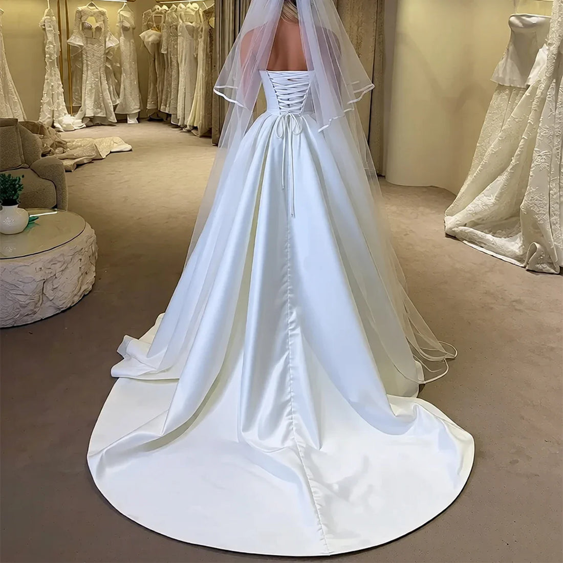 Simple Strapless Lace Ball Gown Wedding Dress With Slit 2026 Long Appliques Satin Bridal Party Gown For Women Vestidos Novia