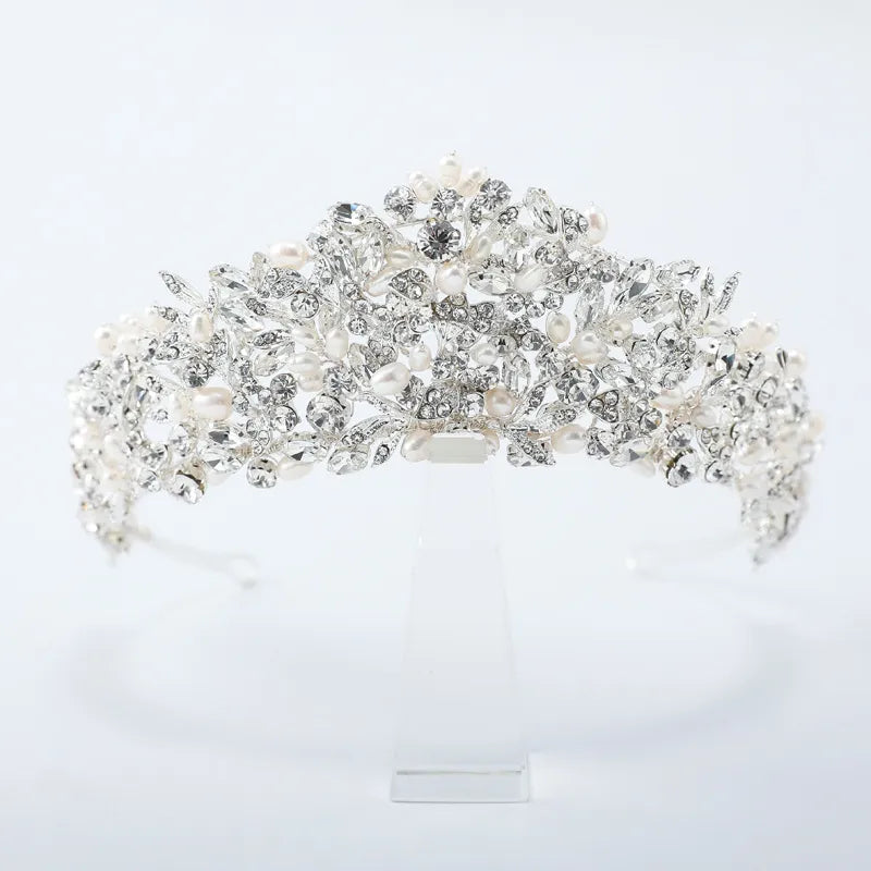 Handmade alloy rhinestone crystal freshwater pearl bridal tiara wedding bridesmaids crown women hair jewelry – Pollyanna Events