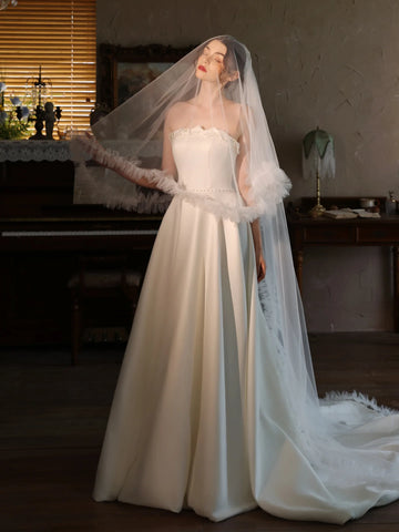 230cm White Bridal Veil Lace Wedding Veils For Brides Evening Dinner Party Dress Women Girl Gifts Hair Accessories Jewelry