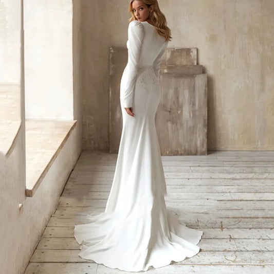 Eleganti abiti da sposa abiti da sposa da sposa sexy profondi a V profondi maniche a sbuffo lunghe per abiti di raso formali di lusso Vestidos de nolia