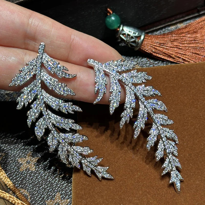 High Quality Leaf AAA Zircon Bridal Earrings CZ Cubic Zirconia Wedding Earring For Bride Women Accessories Jewelry Birthday Gift
