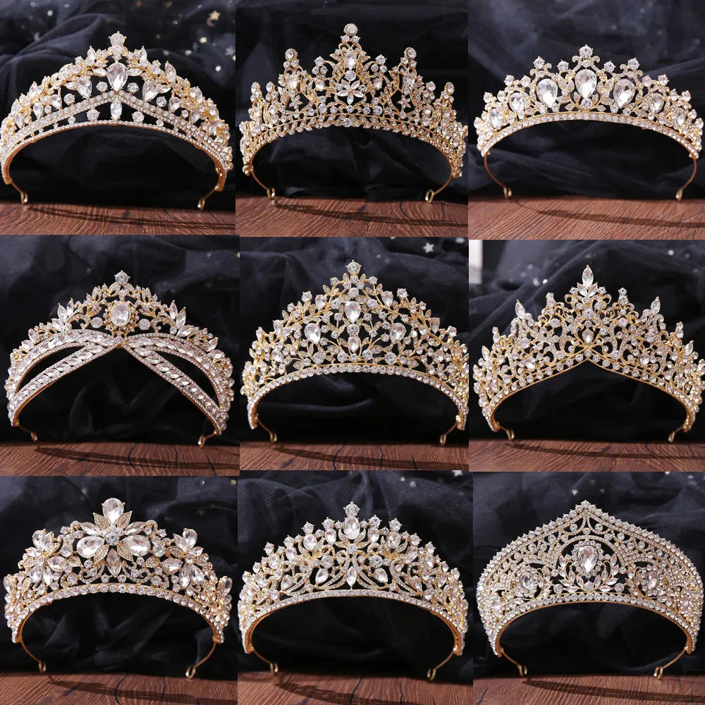 DIEZI New Baroque Korean Gold Color Crown Hair Accessories Luxury Crystal Tiara For Women Wedding Headdress Bridal Hair Jewelry