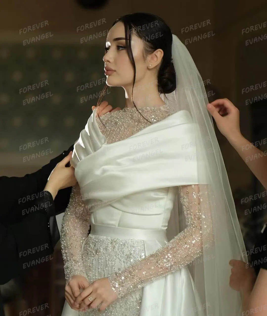 Luxury Wedding Dresses Mermaid Woman's Formal Glisten Long Sleeve Sequined Bride Gowns Princess Vestidos De Novia Customized