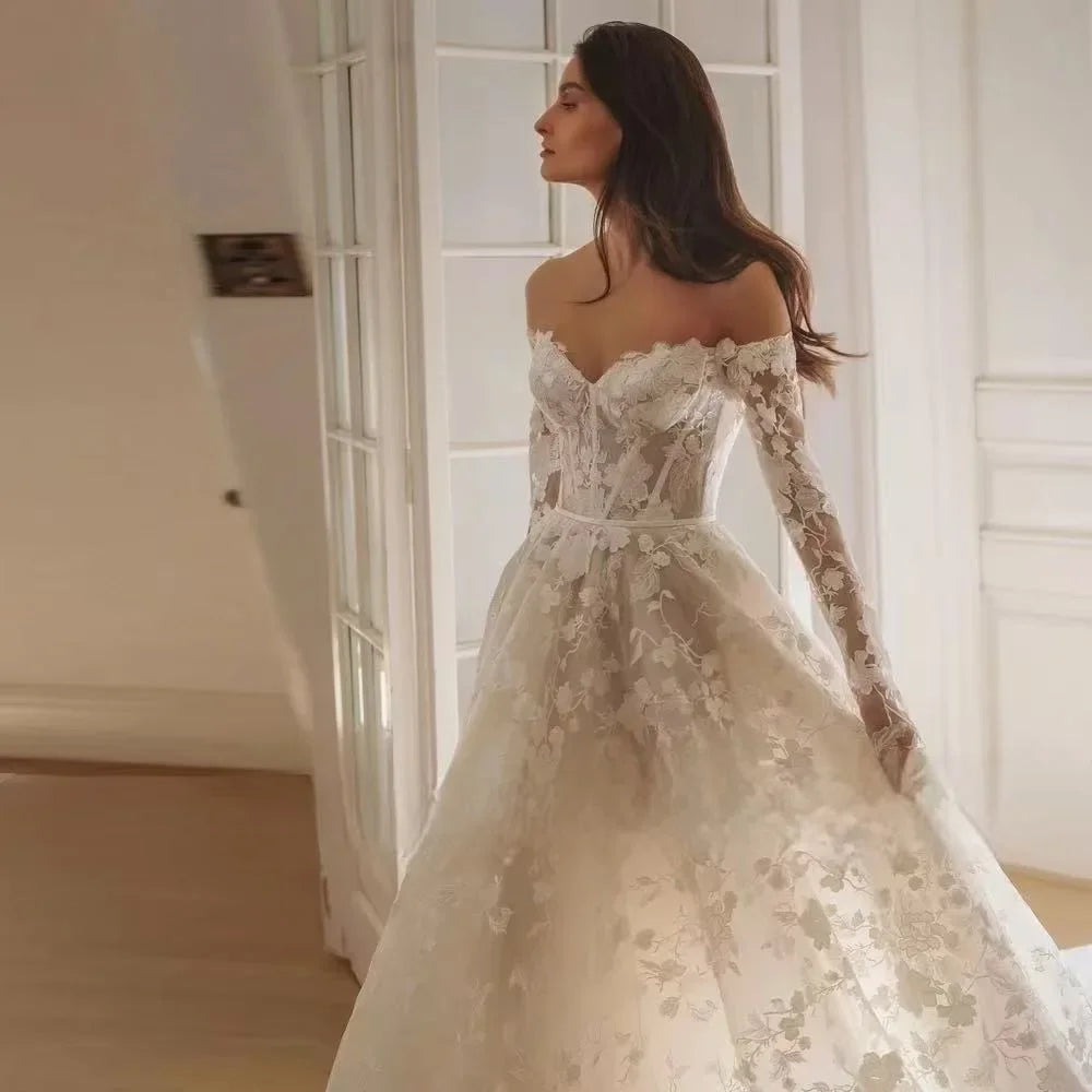 Customized Off The Shoulder A-Line Wedding Dresses Sweetheart Vestido De Novia Charming Lace Embroidery Bridal Gown