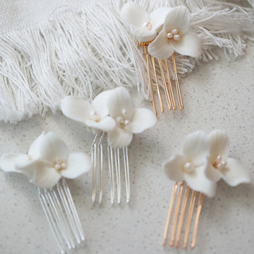 Wedding Accessories Porcelain Flower Hair Comb Clip Freshwater Pearl Hairpins For Brides Bridesmaids Head Pieces Bridal Jewelry