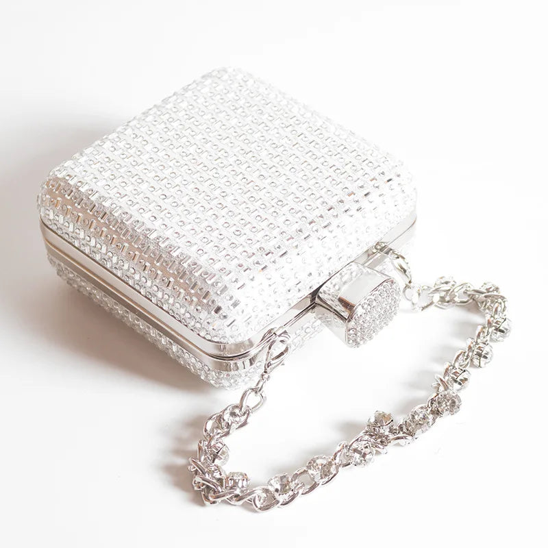 ISKYBOB Luxury Mini Bag Exquisite Evening Bag Dress Clutch Square  Rhinestone Hand Bag Banquet Chain Women's Advanced Bag 2024