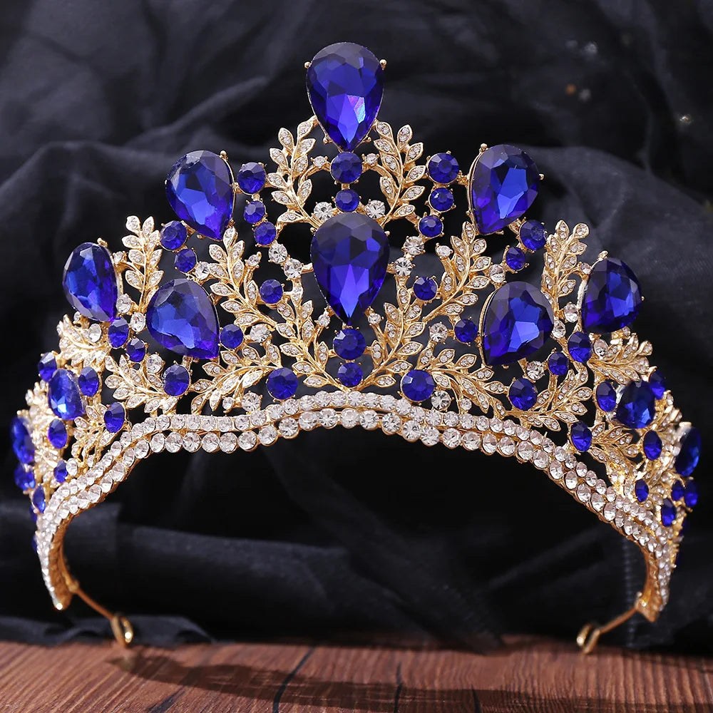 Luxury royal queen wedding crown women large crystal banquet veil tiara party costume hair ornament – Pollyanna Events