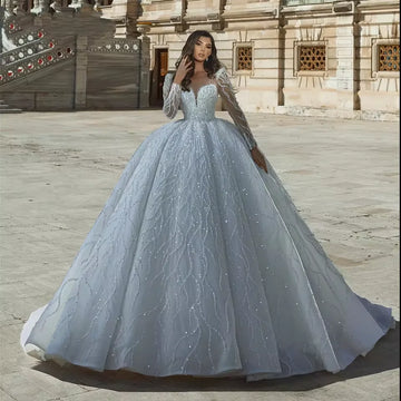 Customized Luxury Princess Ball Gown Wedding Dress With Beads Pearls Embroidery Lace Sweetheart Bridal Dress Vestido de novia